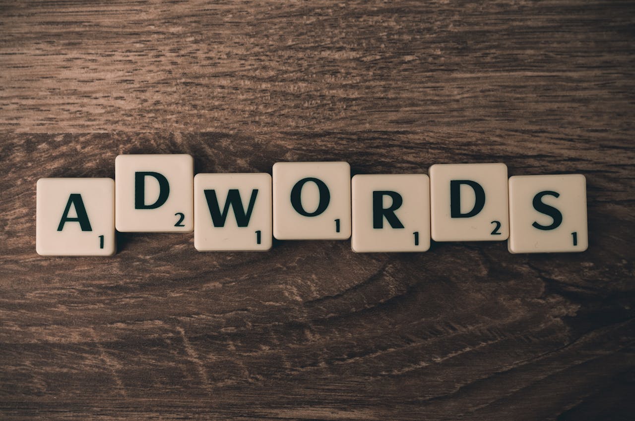 The Art of Drawing Readers In: Your attractive post title goes here Scrabble tiles spelling 'AdWords' on a wooden surface, symbolizing digital marketing concepts.